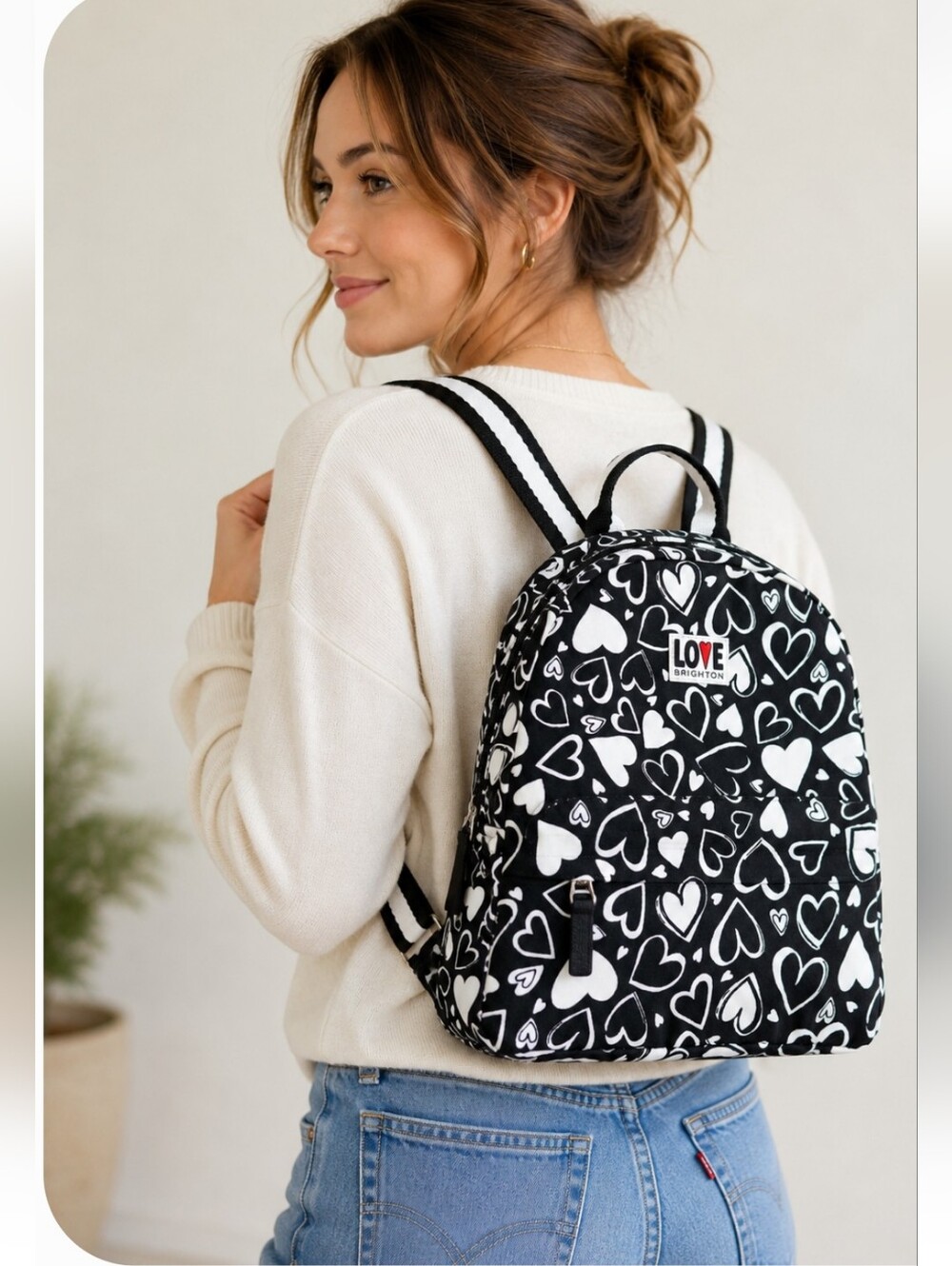 Brighton Endless Love Heart Print Mini Backpack NWT Black White Designer Bag